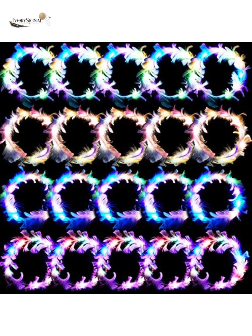 20 LED Feather Crown Headbands Wedding Party Hair Accessories